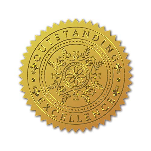 craspire 100 Stück Geprägte Goldfolien-Zertifikat-Siegel Selbstklebende Aufkleber Medaillendekorations-Aufkleber Zertifizierung Abschluss Corporate Seals Notarsiegel(HERVORRAGENDE Exzellenz) von craspire
