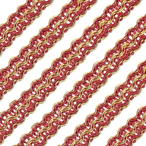 CRASPIRE 13 Yard 5/8 Zoll Gimp Braid Trim Polyester Red Metallic Edge Woven S Wave Lace Ribbon Fabric Polsterung Hand DIY Crafts For Gift Cable Ties Sewing Curtain Slipcover Kostümzubehör von craspire