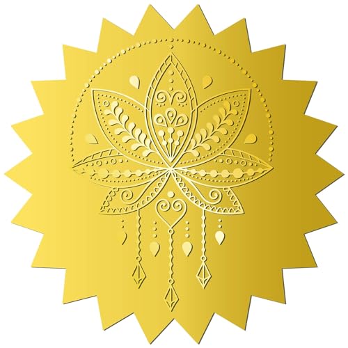 CRASPIRE 144 Stück Lotusblüten-Aufkleber Mit Goldfolienprägung, 2" Mandala-Selbstklebende Umschläge, Siegel, Runde Etiketten Für Hochzeitseinladungen, Abschlussfeiern, Unternehmenszertifikate, Diplome von craspire