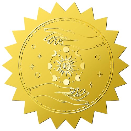 CRASPIRE 144 Stück Sonne, Mond, Stern, Goldfolie, Geprägte Aufkleber, 2" selbstklebende Tarot-Umschläge, Siegel, Runde Etiketten Für Hochzeitseinladungen, Abschlussfeiern, Unternehmenszertifikate von craspire