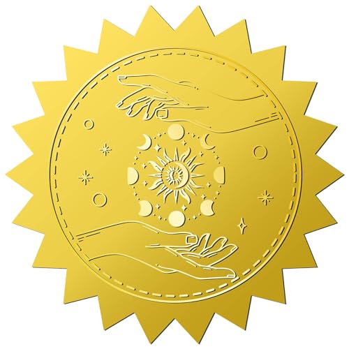 craspire 144 Stück Sonne, Mond, Stern, Goldfolie, Geprägte Aufkleber, 2" Selbstklebende Tarot-Umschläge, Siegel, Runde Etiketten Für Hochzeitseinladungen, Abschlussfeiern, Unternehmenszertifikate von craspire