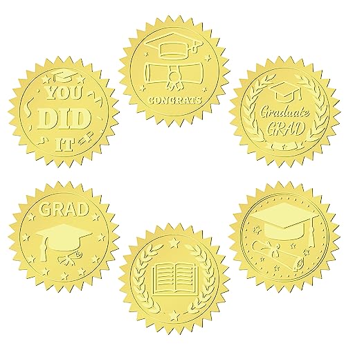 CRASPIRE 144Pcs Gold Foil Embossed Stickers 2 Inch Graduation Theme Self Adhesive Certificate Seal Stickers Medal Decoration Sticker for Envelopes Diplomas Awards Certification Graduation Corporate von craspire