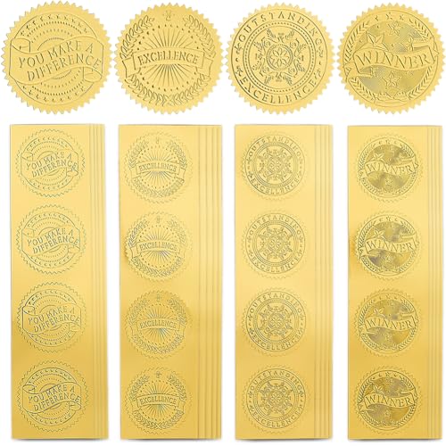 CRASPIRE 160 Stück 4-Stil-Zertifikat-Gold-Aufkleber, Winner Excellence-Banner, Geprägte Folie, 2" selbstklebende Umschläge, Siegel, Runde Etiketten Für Abschlussfeier, Auszeichnung, Hochzeitseinladung von craspire