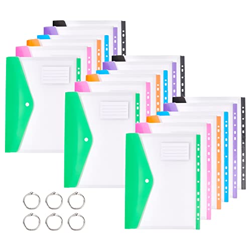 CRASPIRE 18 STÜCKE A4 Umschläge Ordnertasche 6 Farben Wasserdichte Dokumentenmappen Organisieren von Dateien Tasche Mit Druckknopf & Etikett Loseblatt Transparent Für Schule Home Office (31×24.5cm) von craspire
