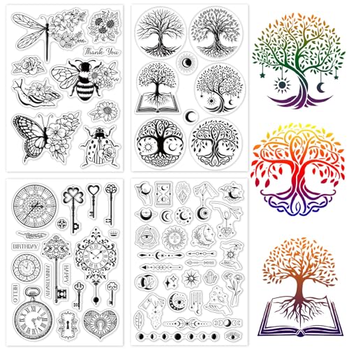 CRASPIRE 4 Stil Tarot Baum Des Lebens Schmetterling Klarer Gummistempel Retro Transparente Silikonsiegel Stempel Für Journaling Kartenherstellung DIY Scrapbooking Handgemacht Fotoalbum Notizbuch von craspire