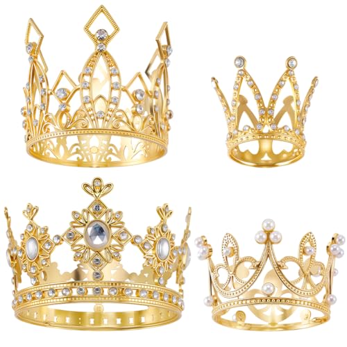 CRASPIRE 4 Stück 4 Stile Gold Krone Blumenstrauß Zubehör Kleine Kronen Kuchenaufsatz Zinklegierung Mini-Kuchendekorationen Blumensträuße Zubehör für Geburtstag Hochzeit Abschlussfeier von craspire
