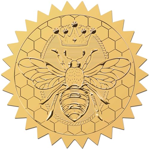 CRASPIRE 408 Stück Biene Gold Zertifikat Geprägte Aufkleber 2" Hummel Vintage Foliensiegel Selbstklebende Aufkleber Dekor Etiketten Für Leistungsauszeichnungen Hochzeitseinladungen Abschlussumschläge von craspire