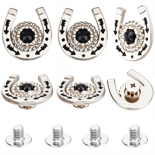 CRASPIRE 8 Sets/Box Hufeisenknöpfe Mit Schraubverschluss Schwarz Western Cowboy Stil Dekorative Lederschnallen 19mm Türkisfarbener Edelstein Metall Vintage Retro Gussnieten Nieten Für Heimwerkerstoffe von craspire