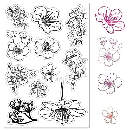 craspire Blumen Kirschblüte, Transparenter Gummistempel, Retro-Pflanzen, Sakura, Transparente Silikonsiegel, Stempel Für Journaling, Kartenherstellung, DIY, Scrapbooking, Handgefertigtes Fotoalbum von craspire