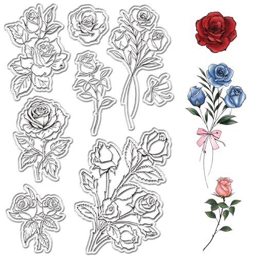 CRASPIRE Blumen Transparente Gummistempel Rosen Pflanzen Wiederverwendbar Retro Transparente Silikon Stempelsiegel Für Valentinstag Scrapbooking Fotoalbum Dekoratives Journaling von craspire