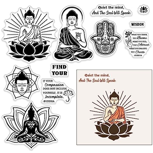 CRASPIRE Buddha Lotus Klare Gummistempel, Wiederverwendbar, Zen-Meditationstext, Silikon, Transparente Siegel, Stempel Für Journaling, Kartengestaltung, Freunde, DIY, Scrapbooking, Fotorahmen von craspire