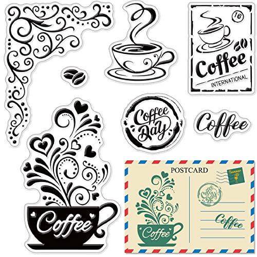 CRASPIRE Coffee Clear Stamps Kaffee Und Kaffeetassen Transparent Silic1 Stempel Gummistempel Für Scrapbooking Geburtstag Fotoalbum Thanksgiving-Kartenherstellung 4.3 x 6.3 x 0.1 Zoll von craspire