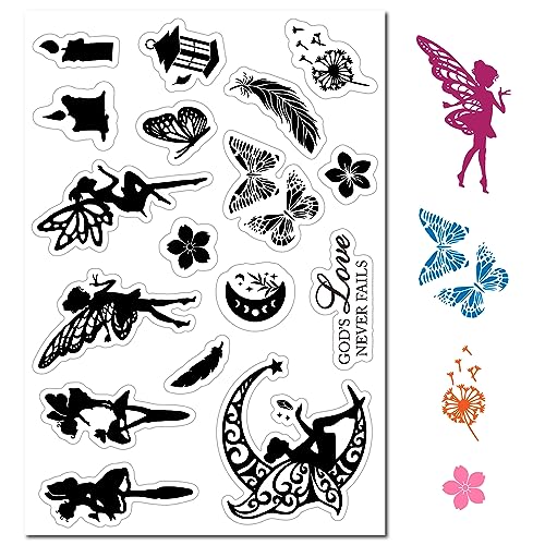 craspire Fairy Angel Clear Rubber Stamps Butterfly Moon Mushroom Vintage Transparent Silicone Seals Stamp for Journaling Card Making Friends DIY Scrapbooking Photo Frame Album Decoration von craspire