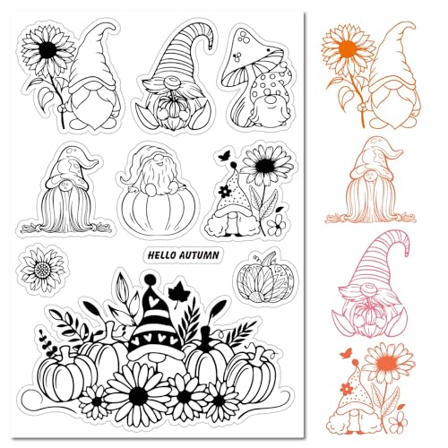 CRASPIRE Gnome Autumn Clear Rubber Stamp Sunflower Umbrella Pumpkin Dwarf Transparent Silicone Seals Stamp For Thanksgiving Journaling Card Making DIY Scrapbooking Handmade Photo Album Notebook Decor von craspire