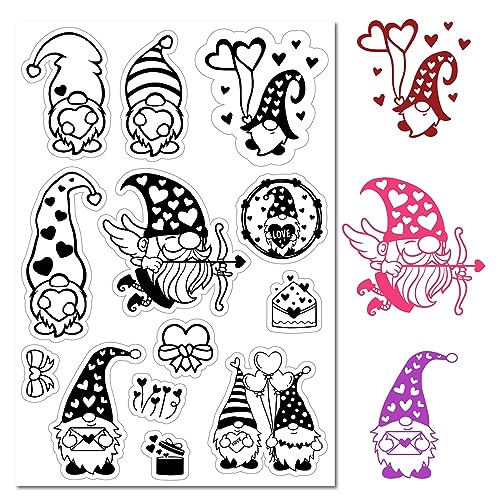 craspire GNOME Clear Rubber Stamp Valentinstag Zwergenpaar Herz Vintage Retro Transparente Silikonsiegel Stempel Für Journaling, Kartenherstellung, DIY, Scrapbooking, Handgefertigtes Foto-Notizbuch von craspire