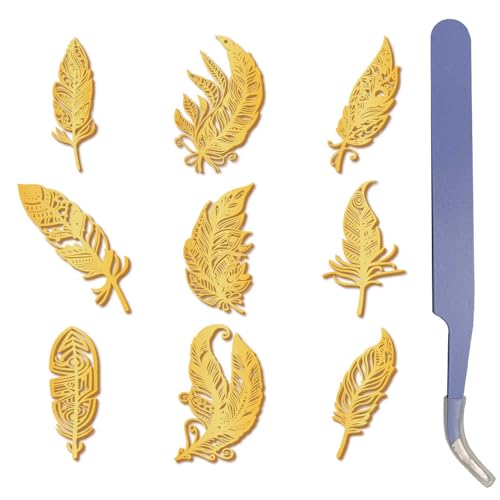 CRASPIRE Goldene Metallaufkleber Federaufkleber Mit Pinzette Selbstklebende Wasserfeste Goldene Aufkleber Selbstklebende Rückseite Metallaufkleber Für Scrapbooking DIY Harzhandwerk Wasserflaschendekor von craspire