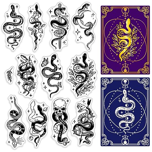 CRASPIRE Gothic Snake Clear Rubber Stamps Halloween Moon Skull Flowers Boho Transparent Silicone Seals Stamp Holiday Journaling Card Making DIY Scrapbooking Photo Frame Album Decor 6.3 x 4.3 Zoll von craspire