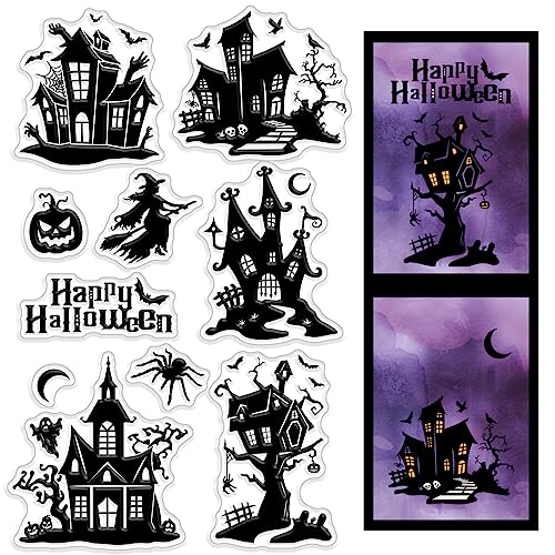 CRASPIRE Halloween-Stempel, Transparent, Geisterhaus, Kürbis, Spinne, Zauberin, Wiederverwendbar, Gummi, Transparent, Silikon, Stempelsiegel Für Karten, DIY, Scrapbooking, Tagebuch, Fotoalbum von craspire