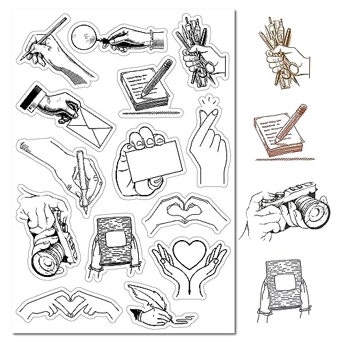 CRASPIRE Hands Gesture Clear Rubber Stamp Vintage Writing Finger Heart Retro Transparent Silicone Seals Stamp For Journaling Card Making DIY Scrapbooking Handmade Photo Album Notebook 6.3 x 4.3inch von craspire