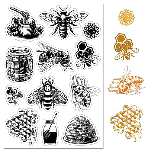 CRASPIRE Honey Bee Sunflowers Clear Rubber Stamp Vintage Honeycomb Hummel Transparente Silikonsiegel Stempel Für Journaling, Kartenherstellung, DIY, Scrapbooking, Handgefertigtes Foto-Notizbuch von craspire