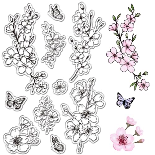 craspire Kirschblüten, Transparente Stempel, Japanische Sakura-Blumen, Schmetterling, Wiederverwendbar, Retro, Transparente Silikon-Stempelsiegel Für Scrapbooking, Fotoalbum, Dekoratives Journaling von craspire