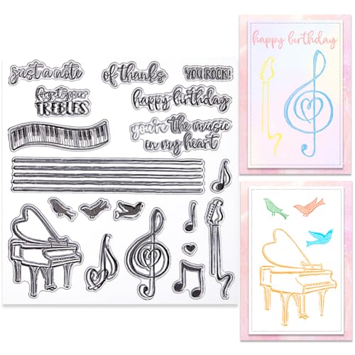 craspire Klare Stempel Mit Musiknoten, Klaviervögel, Notenblätter, Wörter, Wiederverwendbar, Retro, Transparent, Silikon-Stempelsiegel Für Journaling, Kartenherstellung, DIY, Scrapbooking, Fotoalbum craspire Klare Stempel Mit Musiknoten, Klaviervögel, Notenblätter, Wörter, Wiederverwendbar, Retro, Transparent, Silikon-Stempelsiegel Für Journaling, Kartenherstellung, DIY, Scrapbooking, Fotoalbum von craspire