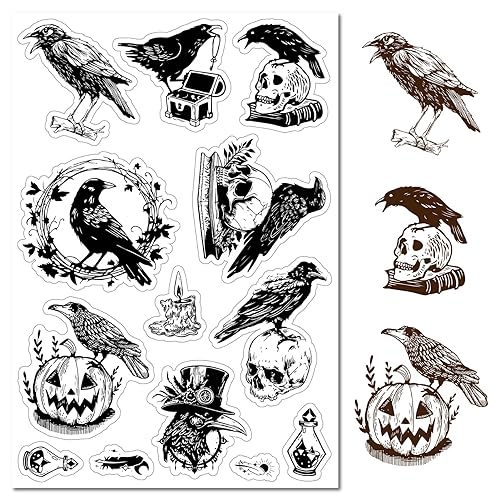 craspire Krähenschädel Kürbis Klarer Gummistempel Halloween Rabe Vintage Transparente Silikonsiegel Stempel Für Journaling Kartenherstellung DIY Scrapbooking Handgemacht Fotoalbum Notizbuch Dekor von craspire