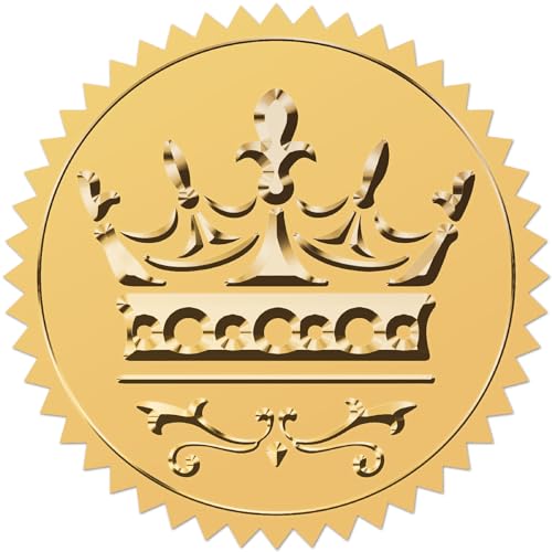 CRASPIRE Krone Goldfolie Geprägte Aufkleber Vintage 2" selbstklebende Umschläge Siegel Runde Etiketten Für Auszeichnungen, Hochzeitseinladungen, Abschlussfeiern, Unternehmenszertifikate, Diplome von craspire