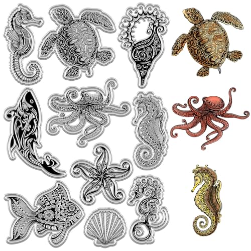 CRASPIRE Meerestiere, Transparente Gummistempel, Schildkröte, Wal, Seepferdchen, Retro-Vintage-Stil, Wiederverwendbar, Transparente Silikon-Stempelsiegel Für Journaling, Kartenherstellung,Scrapbooking CRASPIRE Meerestiere, Transparente Gummistempel, Schildkröte, Wal, Seepferdchen, Retro-Vintage-Stil, Wiederverwendbar, Transparente Silikon-Stempelsiegel Für Journaling, Kartenherstellung,Scrapbooking von craspire