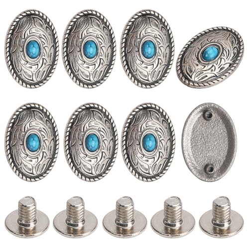 CRASPIRE Nietenknöpfe mit Schraubverschluss, Metall, dekorative Nieten, Legierung, Vintage, Retro, Antiksilber, tibetisch, oval, 3,5 x 2,45 cm, synthetisches Türkis, Eisen, Schraubknopf-Set für CRASPIRE Nietenknöpfe mit Schraubverschluss, Metall, dekorative Nieten, Legierung, Vintage, Retro, Antiksilber, tibetisch, oval, 3,5 x 2,45 cm, synthetisches Türkis, Eisen, Schraubknopf-Set für von craspire