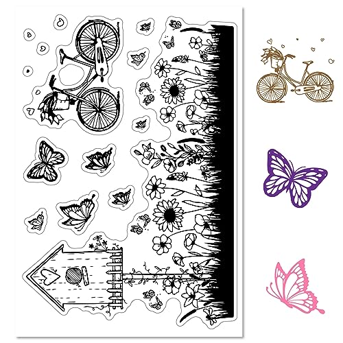 CRASPIRE Schmetterling, Transparente Gummistempel, Briefkasten, Gras, Frühling, Fahrrad, Transparent, Vintage-Stil, Silikon, Fahrradsiegel, Poststempel, Journaling, Kartenherstellung, DIY von craspire