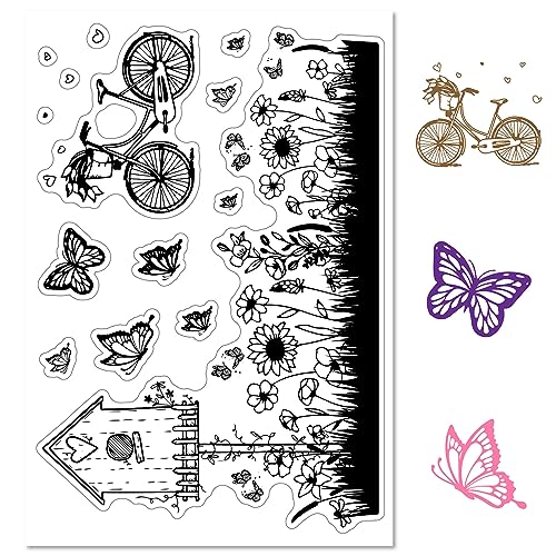 CRASPIRE Schmetterling Clear Rubber Stamps Mailbox Grass Spring Bike Transparent Vintage Silicone Bicycle Seals Postmark Journaling Card Making DIY Scrapbooking Photo Album Decorative Film Frame von craspire