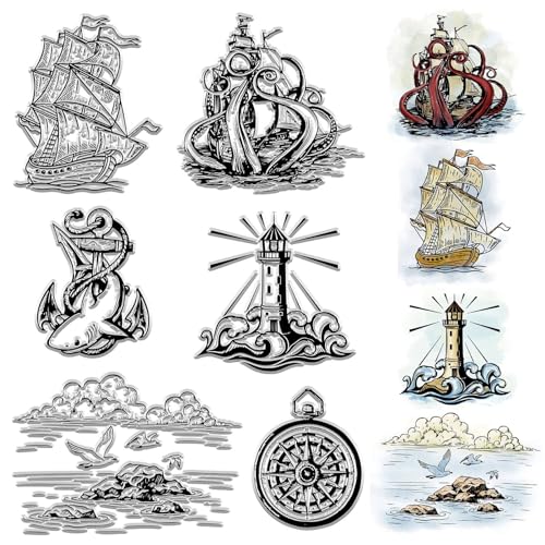 CRASPIRE Segelboot Klarer Gummistempel Meer Vintage Ozean Möwe Leuchtturm Anker Transparente Silikonsiegel Stempel Retro Für Journaling, Kartenherstellung, DIY, Scrapbooking, Handgefertigtes Fotoalbum CRASPIRE Segelboot Klarer Gummistempel Meer Vintage Ozean Möwe Leuchtturm Anker Transparente Silikonsiegel Stempel Retro Für Journaling, Kartenherstellung, DIY, Scrapbooking, Handgefertigtes Fotoalbum von craspire