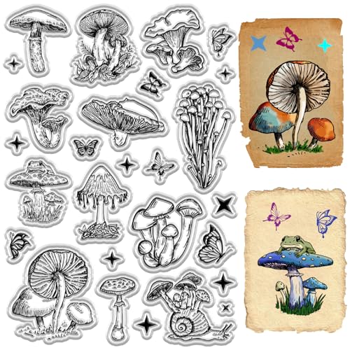 CRASPIRE Transparente Stempel, Motiv: Pilz, Schmetterling, Stern, wiederverwendbar, Vintage-Stil, transparent, Silikon, Stempel für DIY, Scrapbooking, dekorative Journaling, Kartenherstellung, CRASPIRE Transparente Stempel, Motiv: Pilz, Schmetterling, Stern, wiederverwendbar, Vintage-Stil, transparent, Silikon, Stempel für DIY, Scrapbooking, dekorative Journaling, Kartenherstellung, von craspire