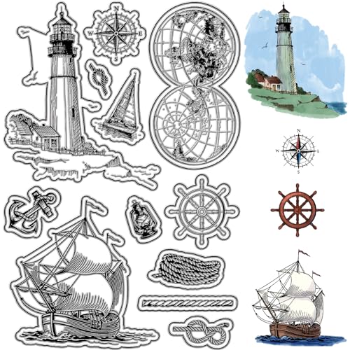 CRASPIRE Transparente Stempel mit Segelboot, Leuchtturm, Kompass, Globus, wiederverwendbarer Hintergrund, Postmarken, transparente Silikonstempel, Dichtungen für Journaling, Kartenherstellung, CRASPIRE Transparente Stempel mit Segelboot, Leuchtturm, Kompass, Globus, wiederverwendbarer Hintergrund, Postmarken, transparente Silikonstempel, Dichtungen für Journaling, Kartenherstellung, von craspire