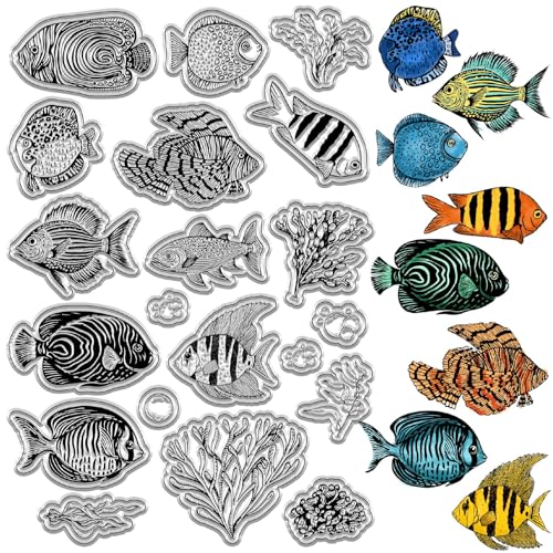 CRASPIRE Transparente Stempel mit tropischen Fischen, Meerestiere, wiederverwendbar, Poststempel, transparente Silikonstempel, Siegel für Journaling, Kartenherstellung, Dekoration, DIY, Scrapbooking, CRASPIRE Transparente Stempel mit tropischen Fischen, Meerestiere, wiederverwendbar, Poststempel, transparente Silikonstempel, Siegel für Journaling, Kartenherstellung, Dekoration, DIY, Scrapbooking, von craspire