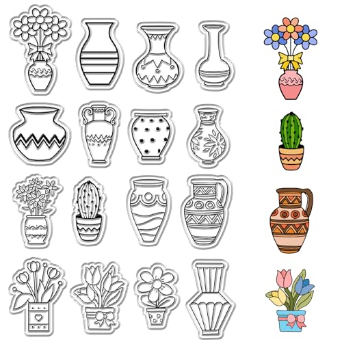 CRASPIRE Vase Clear Stamps Blumentöpfe Ball Kaktus Hintergrund Wiederverwendbare Poststempel Transparente Silikonstempel für Journaling Kartenherstellung Dekoration DIY Scrapbooking Zubehör von craspire