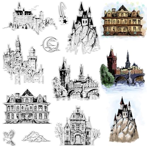 CRASPIRE Vintage Castle Scenery Clear Rubber Stamp Fairy Tale Mountain Eagle Transparente Silikonsiegel Stempel Retro Für Journaling, Kartenherstellung, DIY, Scrapbooking, Handgemachtes Fotoalbum von craspire