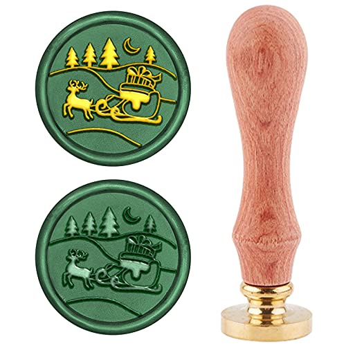 craspire Wachs-Siegel-Stempel Weihnachtsschlitten Mit Geschenkbox, Siegellack Stempel Xmas Deer Retro Holzstempel Wachssiegel 25 mm Abnehmbar Messingkopf Holzgriff Für Party Einladung Umschlag von craspire