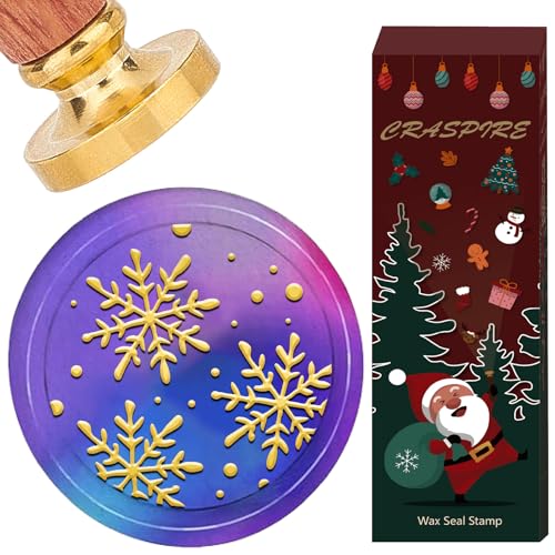 CRASPIRE Wachsstempel mit Schneeflocken-Motiv, 2,5 cm, goldenes Metall, Messing, mit Retro-Holzgriff, für Weihnachten, Urlaub, Siegelstempel für Einladung, Karte, Neujahr, Umschlag, Geburtstag, Party CRASPIRE Wachsstempel mit Schneeflocken-Motiv, 2,5 cm, goldenes Metall, Messing, mit Retro-Holzgriff, für Weihnachten, Urlaub, Siegelstempel für Einladung, Karte, Neujahr, Umschlag, Geburtstag, Party von craspire