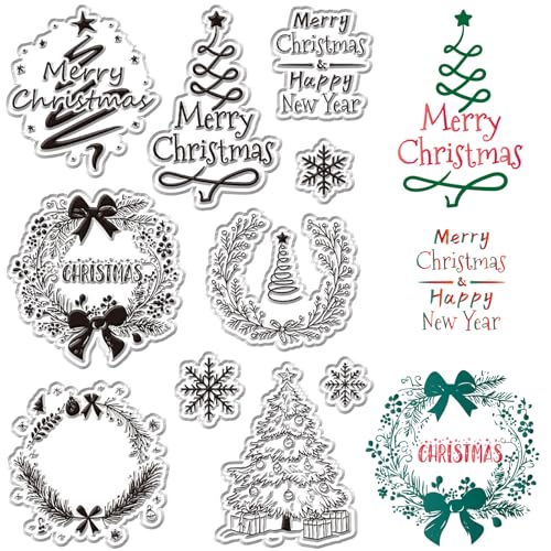 CRASPIRE Weihnachtskranz Stempel Aus Transparentem Gummi Weihnachtsbäume Schneeflocke Wiederverwendbare Transparente Silikonstempelsiegel Für Weihnachten Winter Journaling Kartenherstellung Dekoration von craspire