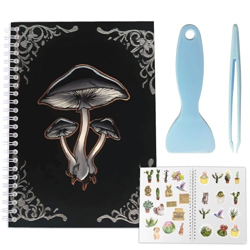 CRASPIRE Wiederverwendbares Aufkleber-Aufbewahrungsbuch, 40 Seiten, schwarzes Pilz-Album, Blanko-Aufkleber, Organizer, Notizbuch, A5-Größe, mit Pinzette, Spatel für DIY, Weihnachten, Abschlussfeier CRASPIRE Wiederverwendbares Aufkleber-Aufbewahrungsbuch, 40 Seiten, schwarzes Pilz-Album, Blanko-Aufkleber, Organizer, Notizbuch, A5-Größe, mit Pinzette, Spatel für DIY, Weihnachten, Abschlussfeier von craspire