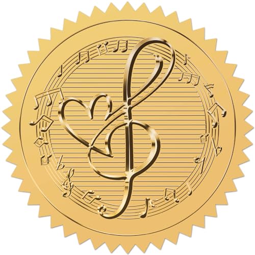 CRASPIRE Zertifikataufkleber Mit Musiknote In Herzform, Goldfolie, Geprägt, 2" selbstklebende Umschläge, Siegel, Runde Etiketten Für Auszeichnungen, Hochzeitseinladungen, Abschlussfeiern Firmendiplome von craspire