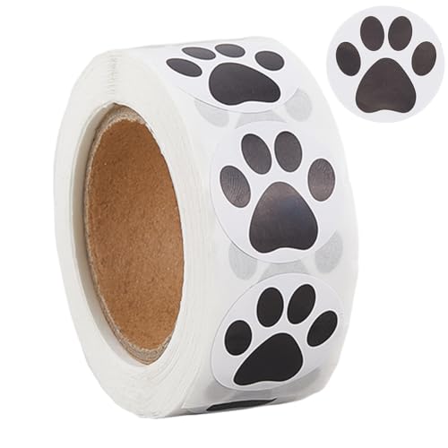 craspire 1 Rolle 500 Stück Hundepfotenabdruck Aufkleber Schwarzer Bärentatzen Aufkleber 1 Zoll Kleines Rundes Papier Selbstklebend Tier Haustier Welpe Katze Dekor Etiketten Für Bücher Umschlag Siegel von craspire