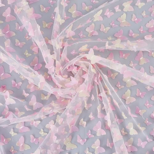 craspire 1 Yard Rosa Schmetterlings Spitzenstoff 3D Stickerei Schmetterlings Spitzenstoff Für Geburtstagsparty DIY Hochzeitskleid Kostümzubehör Schleier Heimdekoration Haarschleifen von craspire