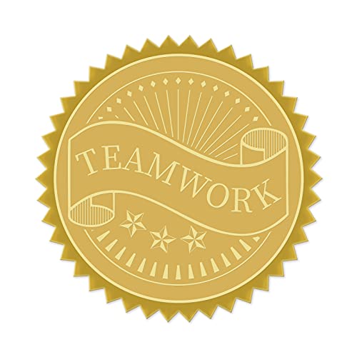 craspire 100 STÜCK Selbstklebend Goldfolie Geprägte Aufkleber 5 cm Medaille Dekoration Aufkleber Zertifizierung Abschluss Unternehmenssiegel Notarsiegel Umschlag (Teamwork) von craspire