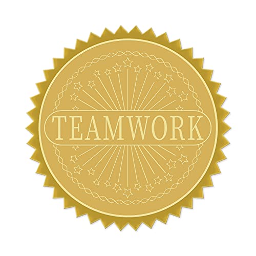 craspire 100 STÜCK Selbstklebend Goldfolie Geprägte Aufkleber 5 cm Medaille Dekoration Aufkleber Zertifizierung Abschluss Unternehmenssiegel Notarsiegel Umschlag (Teamwork) von craspire