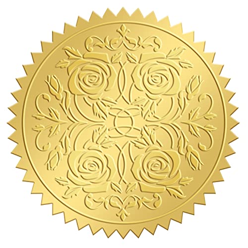 craspire 100 STÜCKE Goldfolienaufkleber Rose Geprägte Zertifikatssiegel Selbstklebende Aufkleber Medaille Dekorationsaufkleber Zertifizierung Graduierung Firmennotar von craspire