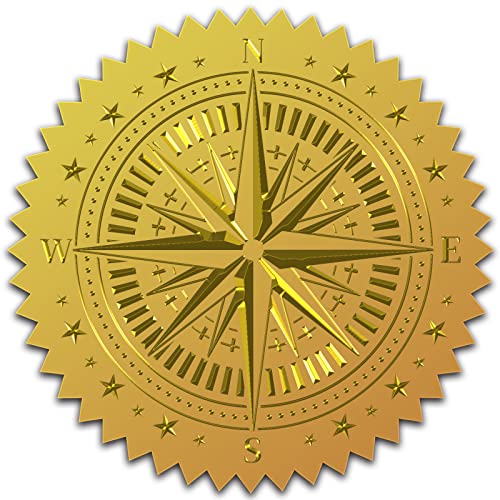 craspire 100 STÜCKE Kompass Goldfolienaufkleber Geprägte Zertifikatssiegel Selbstklebende Aufkleber Medaillendekorationsaufkleber Zertifizierung Abschluss Firmennotar Weihnachtssiegel Umschlag von craspire