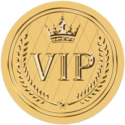 craspire 100 Stück 2 Zoll Kronen-Umschlagsiegelaufkleber VIP-Goldfolienaufkleber Runder Selbstklebender Geprägter Foliensiegelaufkleber Medaillen-Dekorationsetiketten Für Hochzeitseinladungen von craspire